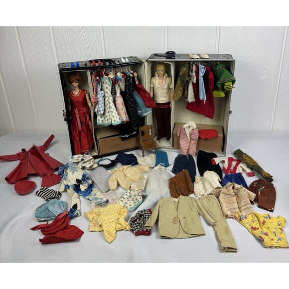 Huge Vtg 1960s Barbie Ken Dolls Lot Clothes Accessories Double Case - Picture 1 of 16